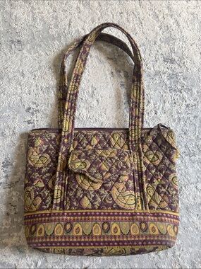 Quilted Paisley Tote Bag in Plum and Gold Accents
